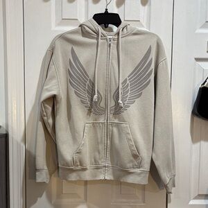 Beige Hoodie with Wing Design